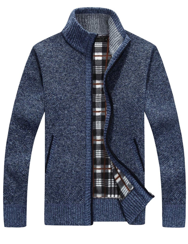 Yeokou Men's Casual Slim Full Zip Thick Knitted Cardigan Sweaters with Pockets (Medium, Blue001) - Image 1